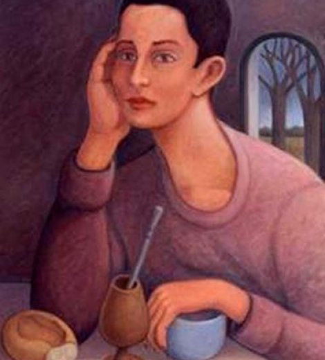 Mujer con taza azul