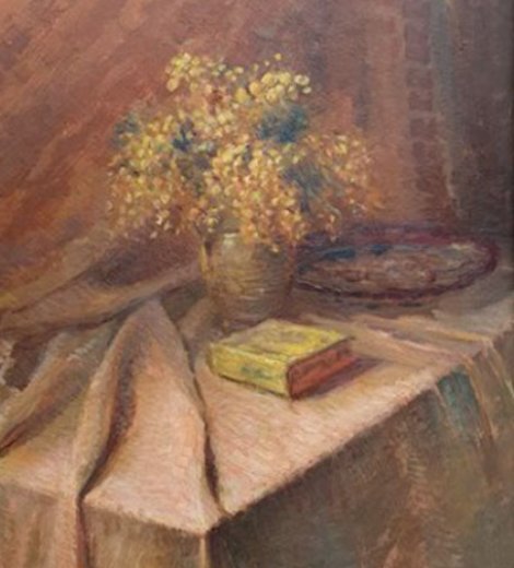 Naturaleza muerta, flores y libro